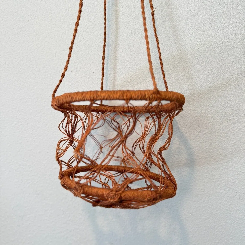 Vintage Hand Woven Terracotta Fiber Hanging Basket Macrame Plant Hanger Boho
